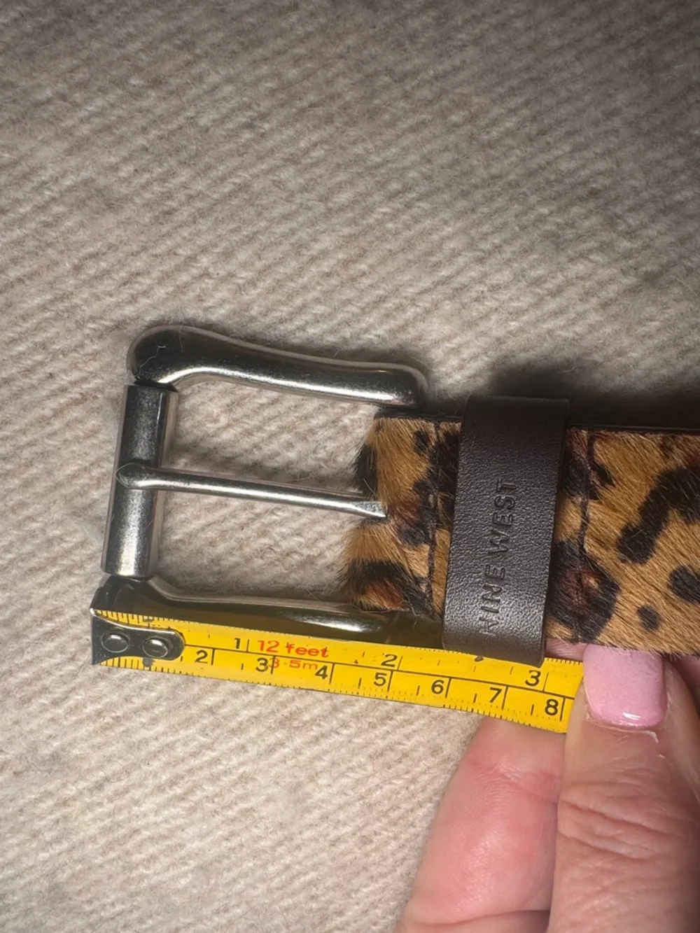 NINE WEST Cow Hair Leather Belt with Leopard Print $100 NWOT KL
